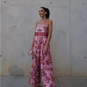 Zara strapless floral print jumpsuit